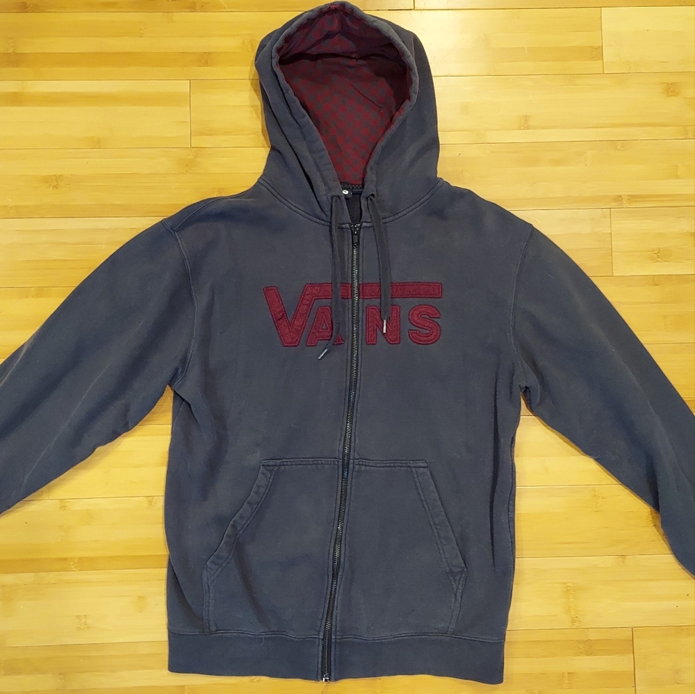 Vans Charcoal and Burgundy Zip-Up Jacket Size Medium